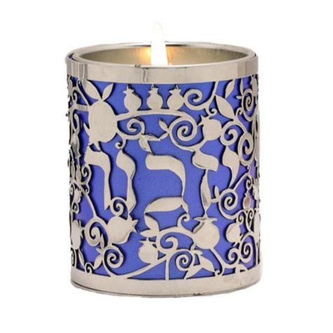 Pomegranate Yizkor Yahrzeit Candle Holder by Yair Emanuel - Blue、mySite、topwebapps