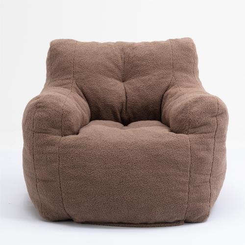010-Soft Teddy Fabric Tufted Foam Bean Bag Chair With Teddy Fabric Ivory White、、casual