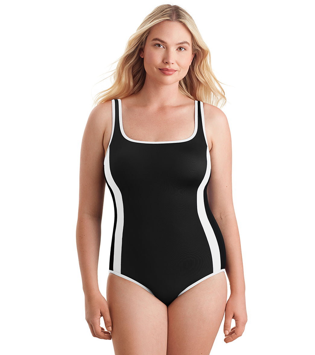 Shape Solver SPORT Women's Fashion Solids Side Panel Tank One Piece Swimsuit、mySite、noshort