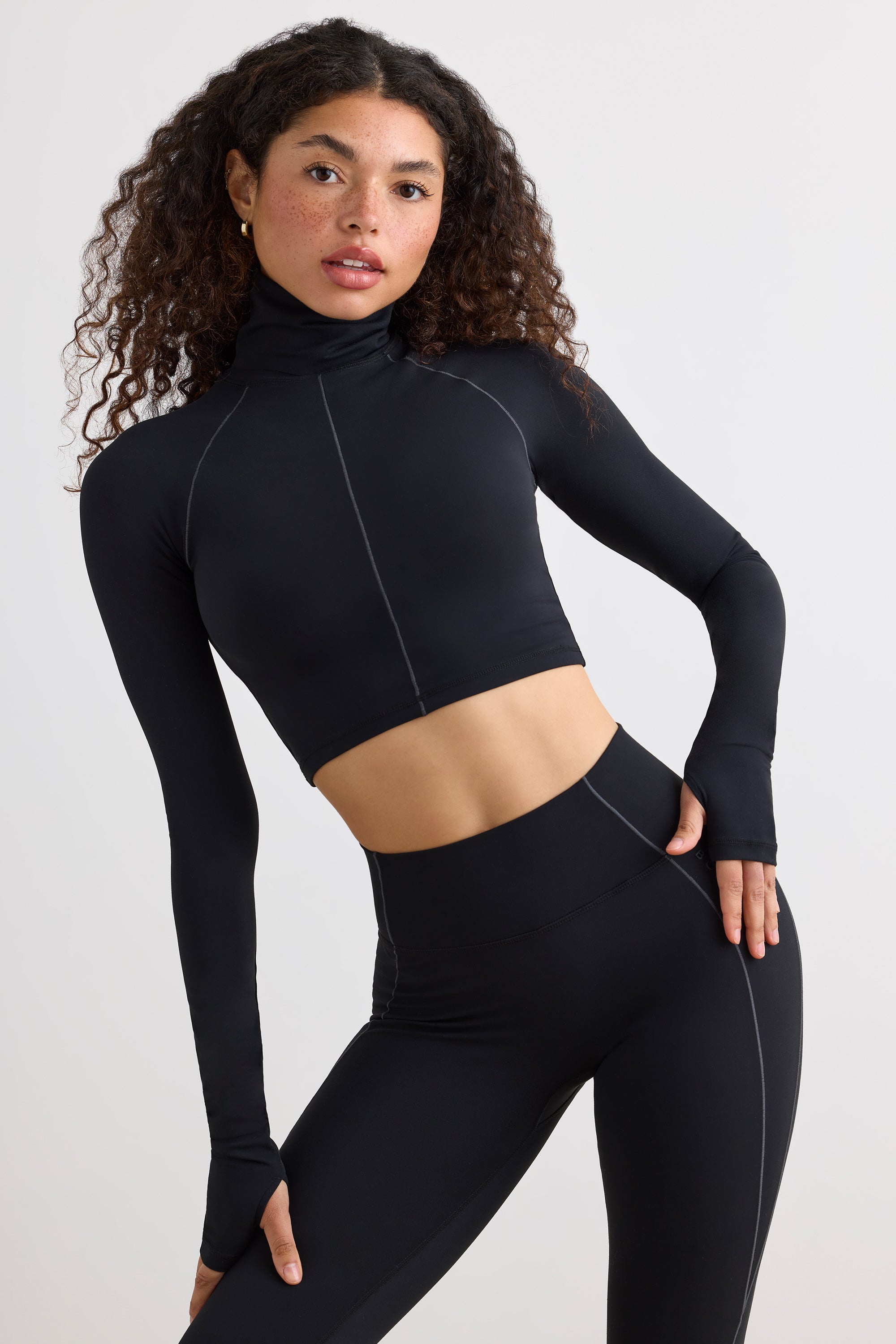 Soft Active Turtleneck Crop Top in Black、mySite、solidvoid