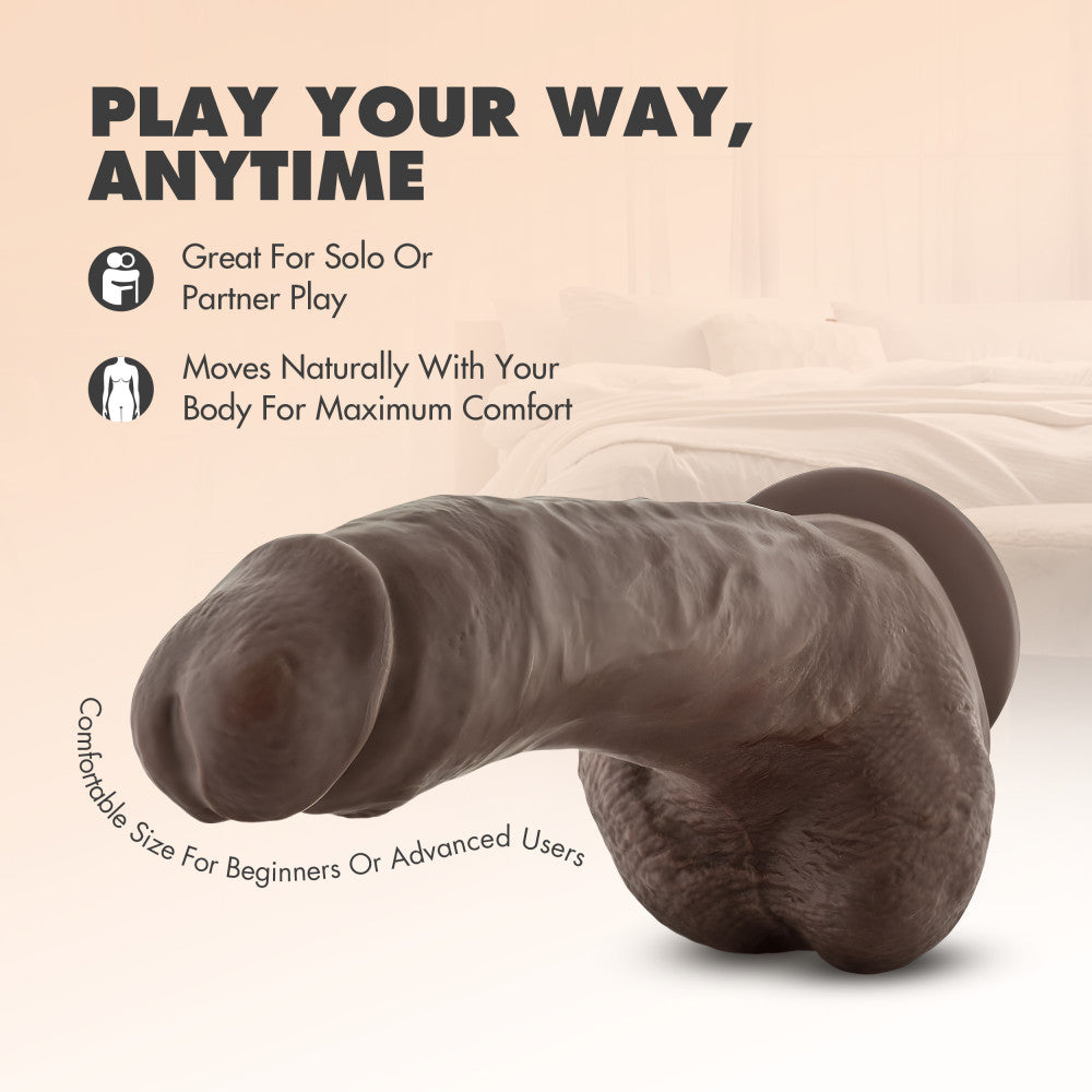 Dr. Skin By Blush® | Mr. Mayor Realistic Curved Chocolate 9-Inch Long Dildo With Balls & Suction Cup Base、mySite、bottomscart