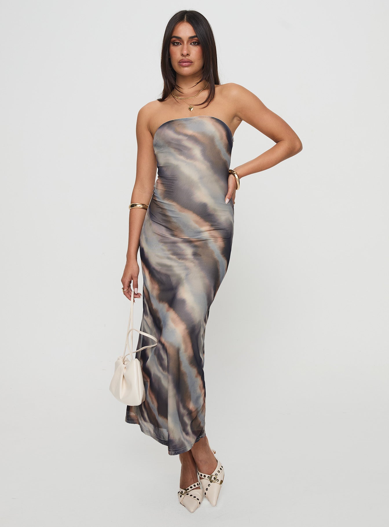 Pinacle Strapless Maxi Dress Brown、mySite、solidvoid