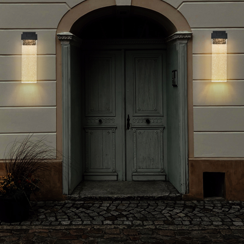 2-Pack Outdoor Wall Light Fixture, Weatherproof LED Wall Sconce with Bubble Crystal and Light Sensor - 12W Per Lamp、、eastwooduniform