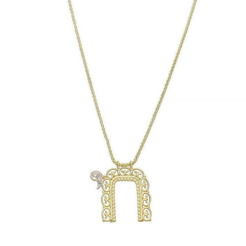 Filagree Diamond Chai Necklace by Israel Museum - 14k Gold、mySite、topwebapps