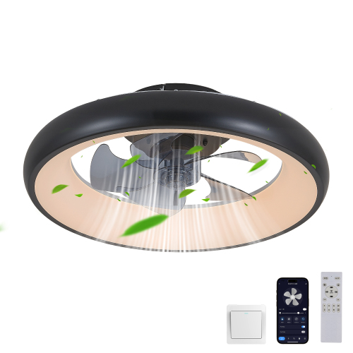 20" Black LED Ceiling Fan Light – Dimmable & Adjustable Color Temperature, APP & Remote Control, Modern Smart Ceiling Fan for Living Room, Bedroom, and Dining Room (Silent/6-Speed/Reversible/DC Motor)、、eastwooduniform