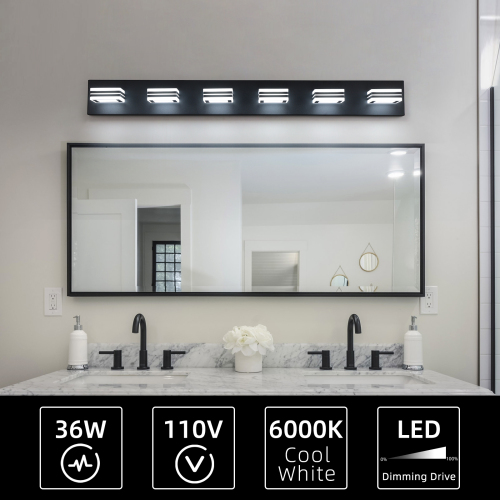 34" Modern 5-Light LED Vanity Light - Sleek Bathroom Wall Fixture, Iron & Acrylic, Dimmable & Energy-Efficient, Ideal for Mirror Lighting、、eastwooduniform