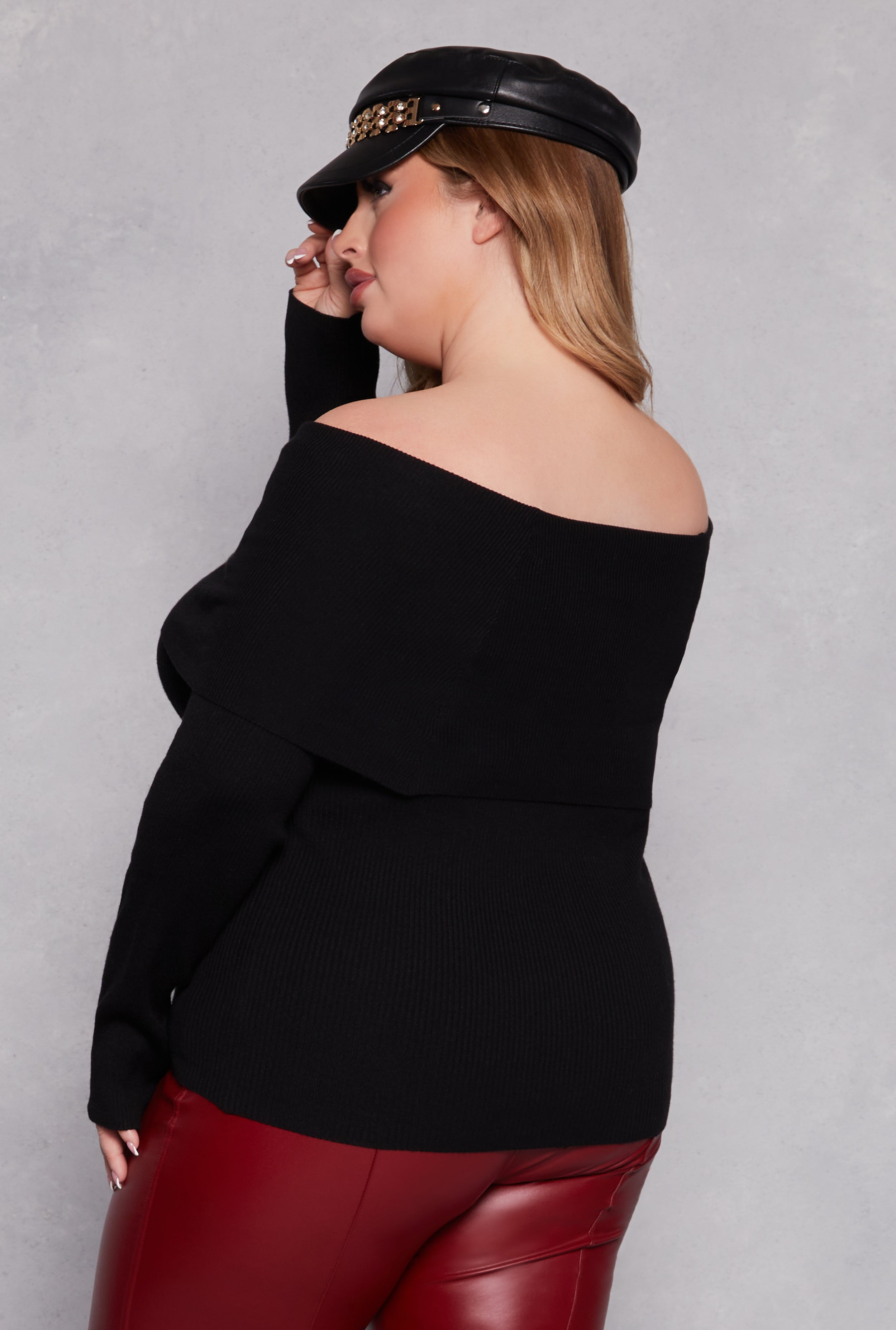 Plus Size Off The Shoulder Sweater、mySite、camillekostekn