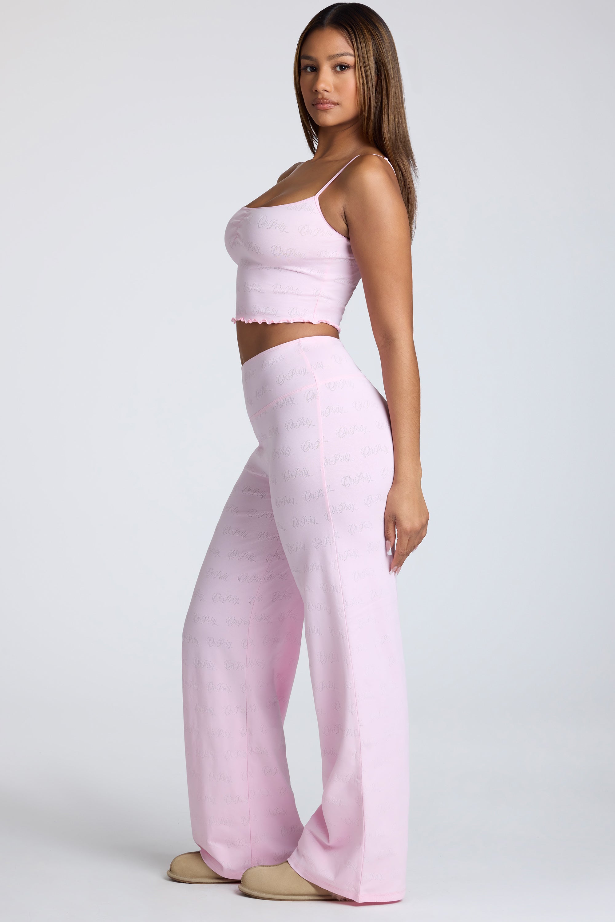 Mid Rise Straight Leg Pointelle Trousers in Baby Pink、mySite、solidvoid
