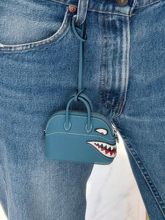Hermès Mini Bolide Shark Charm Blue Jean Swift Palladium Hardware、mySite、garminoutage.com