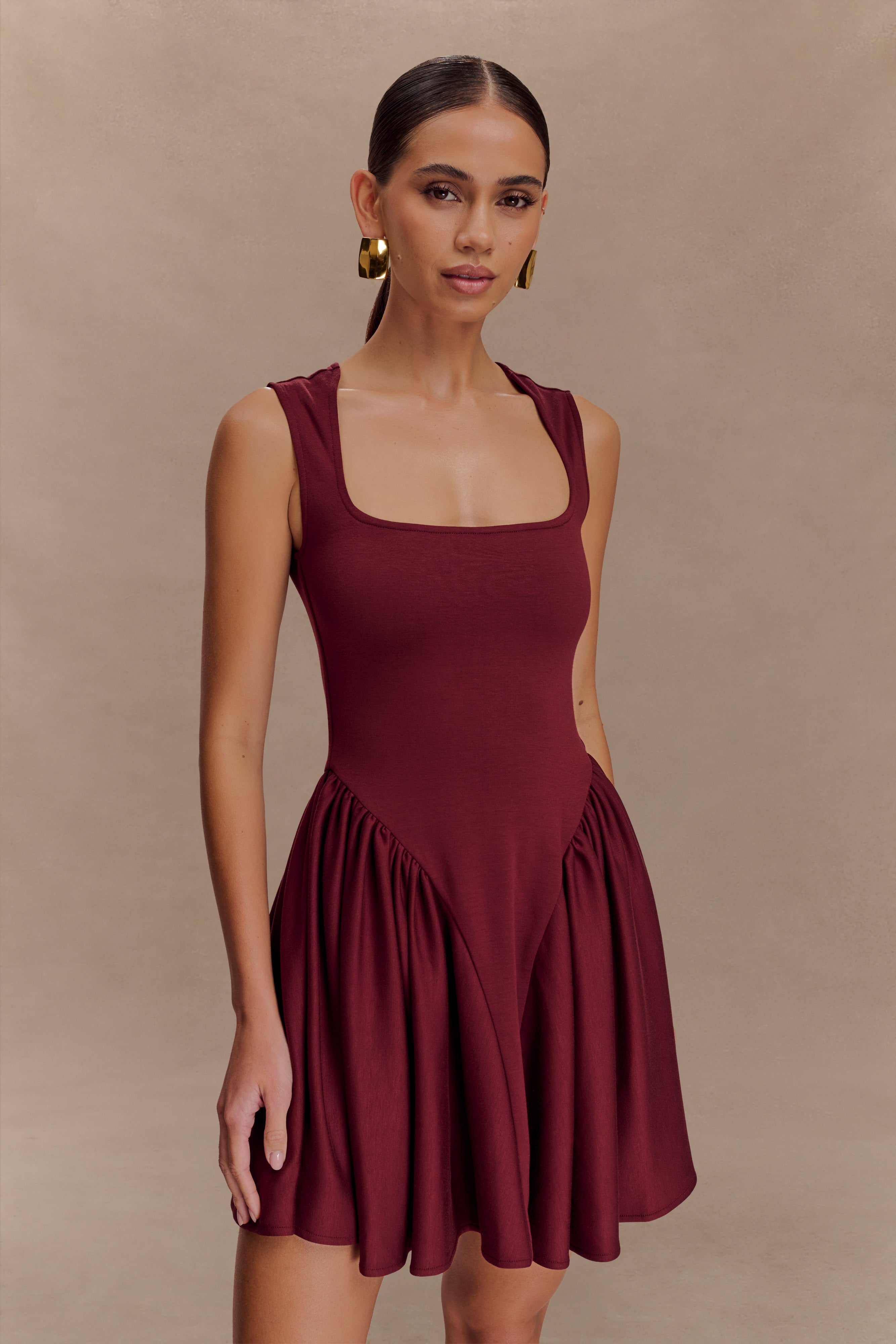 Sharon Scuba Jersey Mini Dress - Wine、mySite、solidvoid