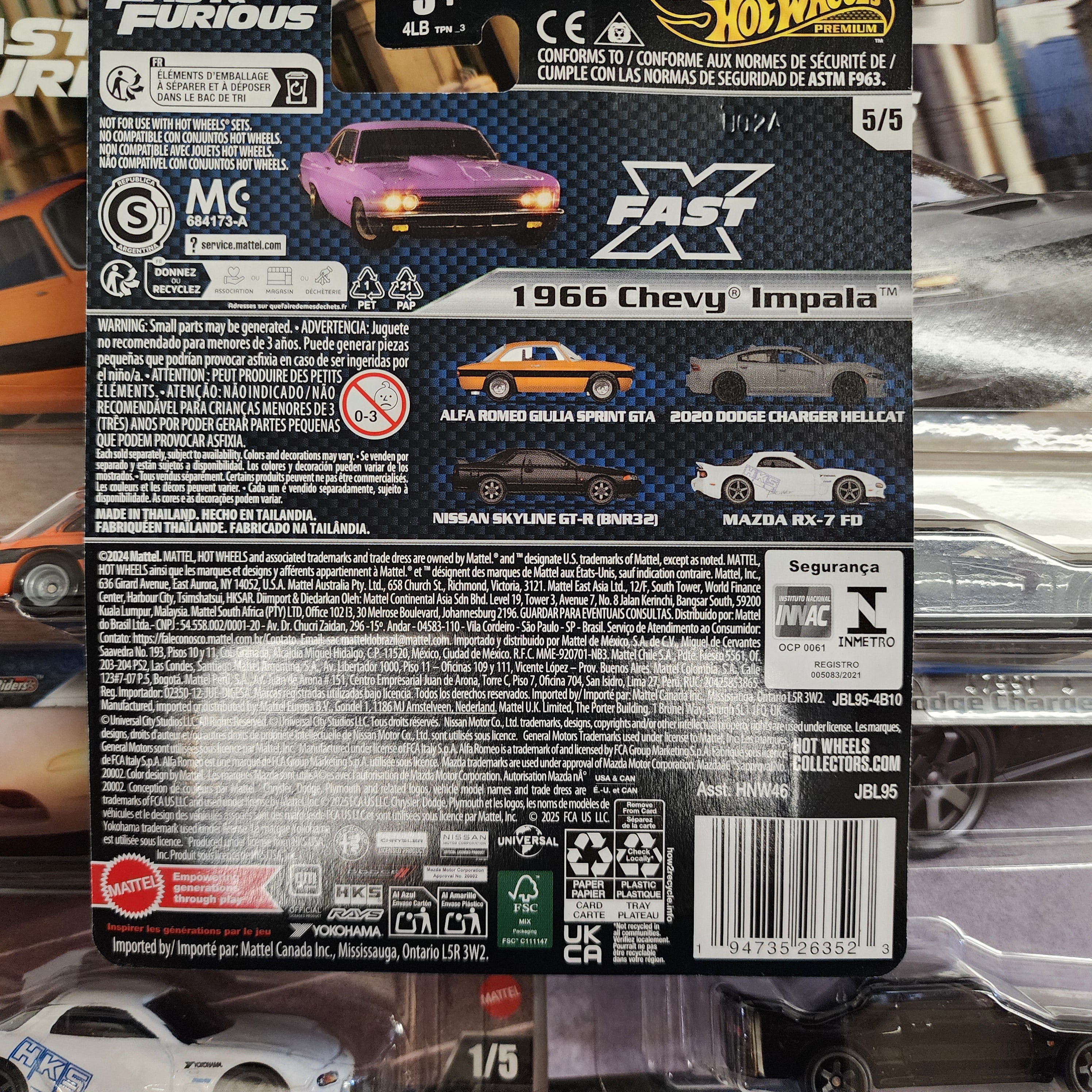 New!! Complete 5 Car Set Case K * 2025 Hot Wheels Fast & Furious Impala, Hellcat、mySite、hgirdovlk