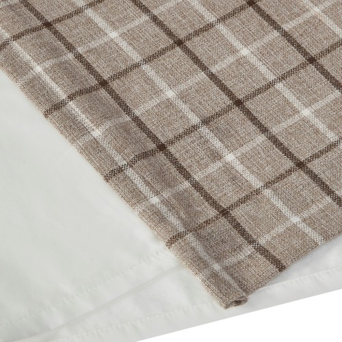 Plaid Rod Pocket and Back Tab Curtain Panel with Fleece Lining Brown 50x84"、、eastwooduniform