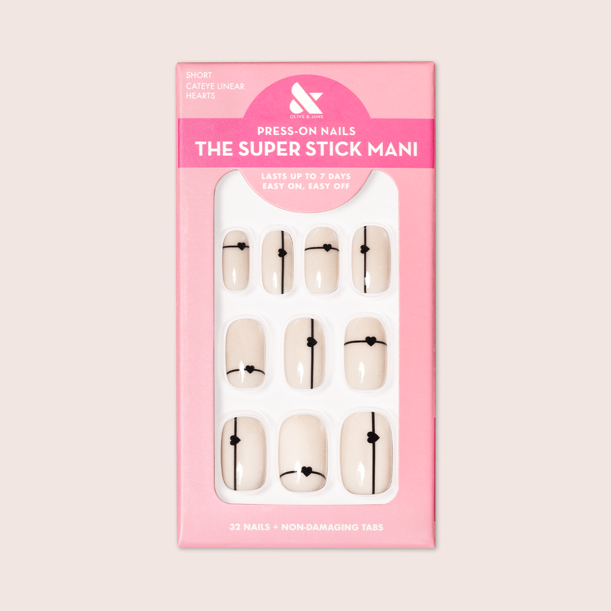 Linear Hearts | Short | Squoval - Tab Press-On、mySite、solidvoid