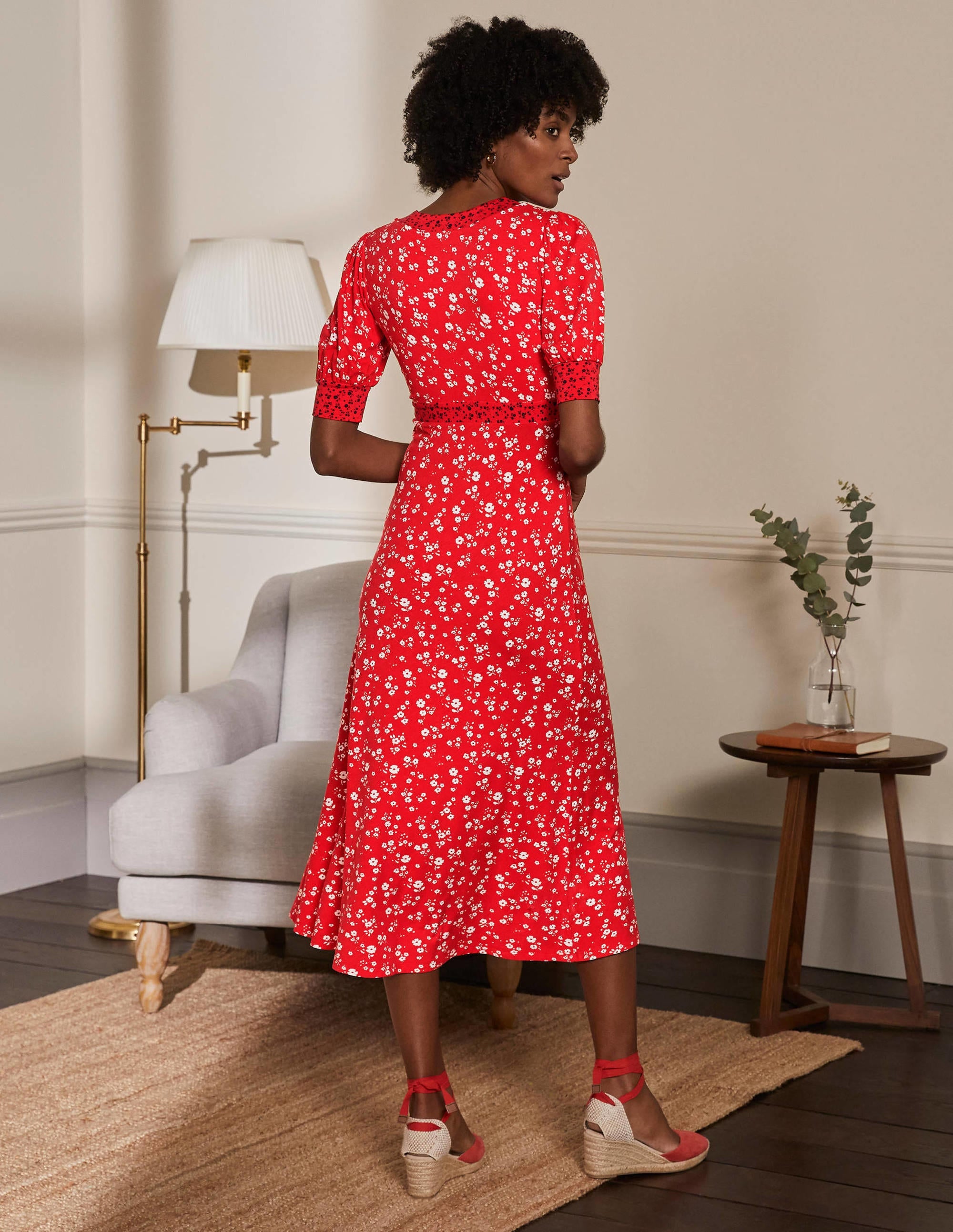  Eva Jersey Midi Dress-Cherry Red, Floral Sprig、mySite、ashleygrahame