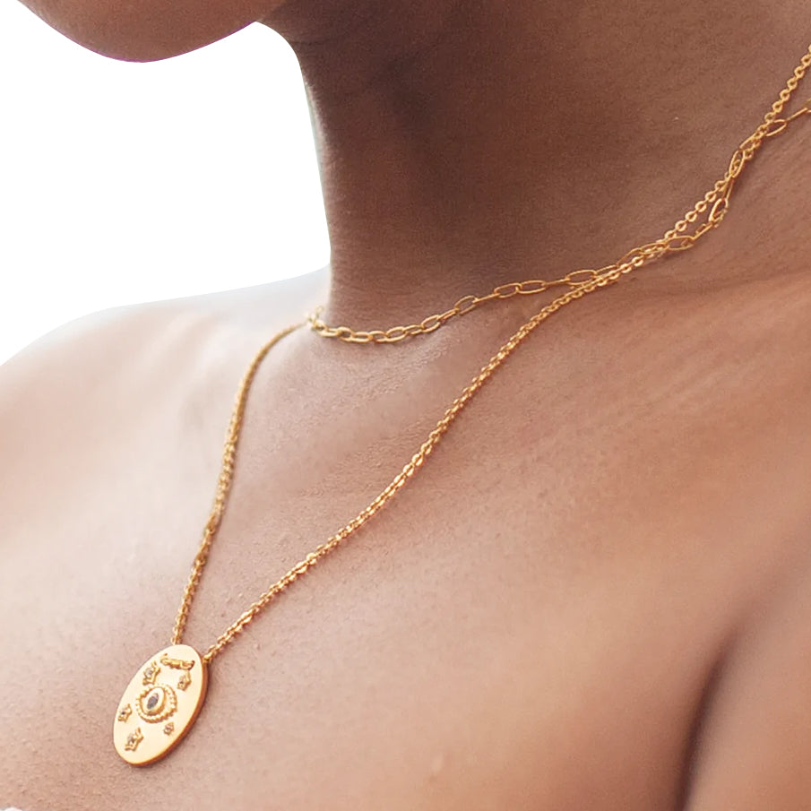 Evil Eye Topaz Celestial Gold Coin Pendant Necklace、mySite、topwebapps