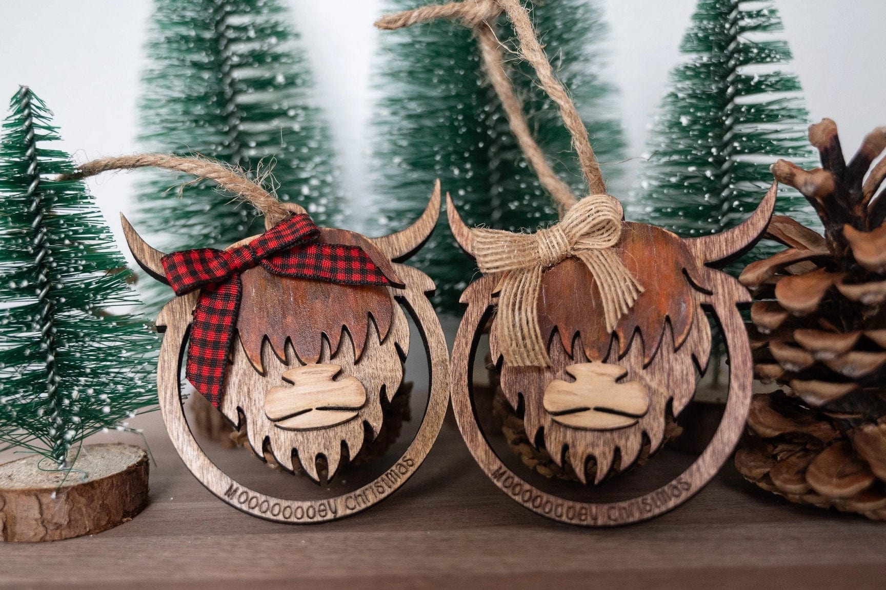 Highland Cow Ornament - Mooooey Christmas Cow Ornament - Wooden Farmhouse Ornament、mySite、g9winljtr