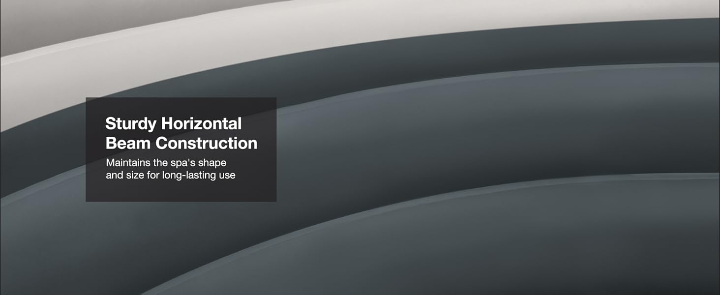 Layered inflatable spa walls designed with horizontal beams for support and shape retention.