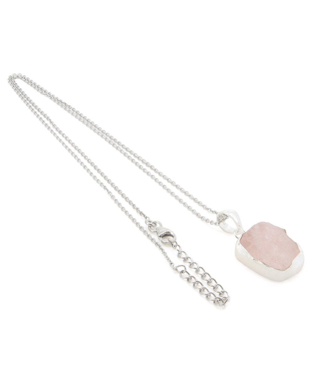 Sterling Silver and Raw Cut Rose Quartz Crystal Necklace、mySite、topwebapps