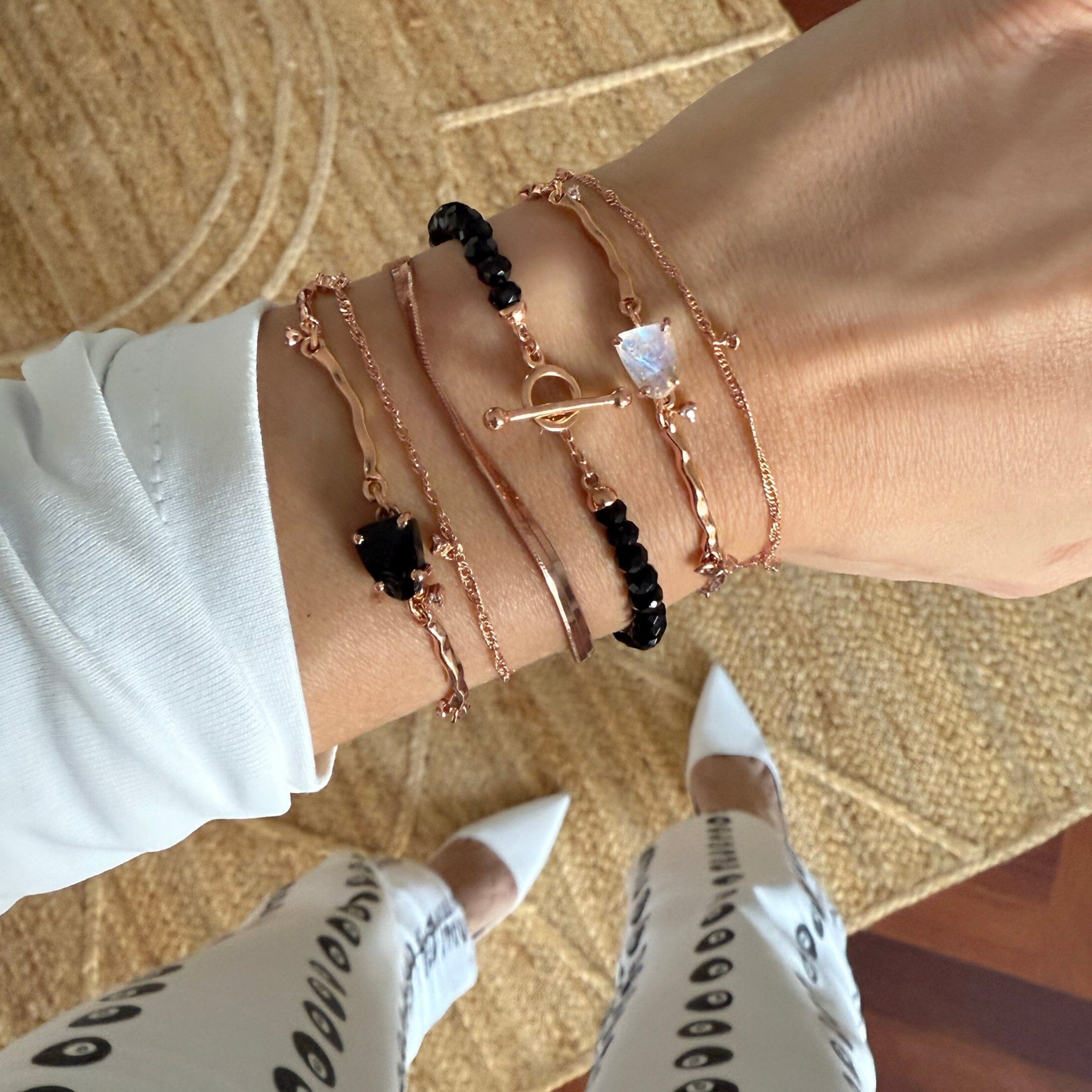 Black Obsidian & Moonstone Bracelet Stack - Energy Armor、mySite、hinf8tx79