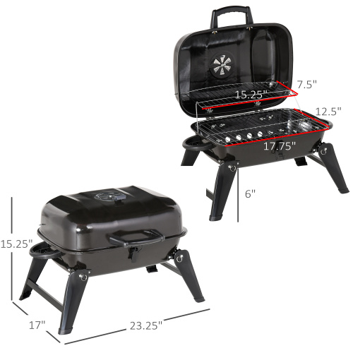 Outsunny 14" Portable Charcoal Grill, Tabletop Small BBQ Grill for Outdoor Cooking, Camping, Tailgating, Enamel Coated, Vent, Folding Legs, Black、、eastwooduniform