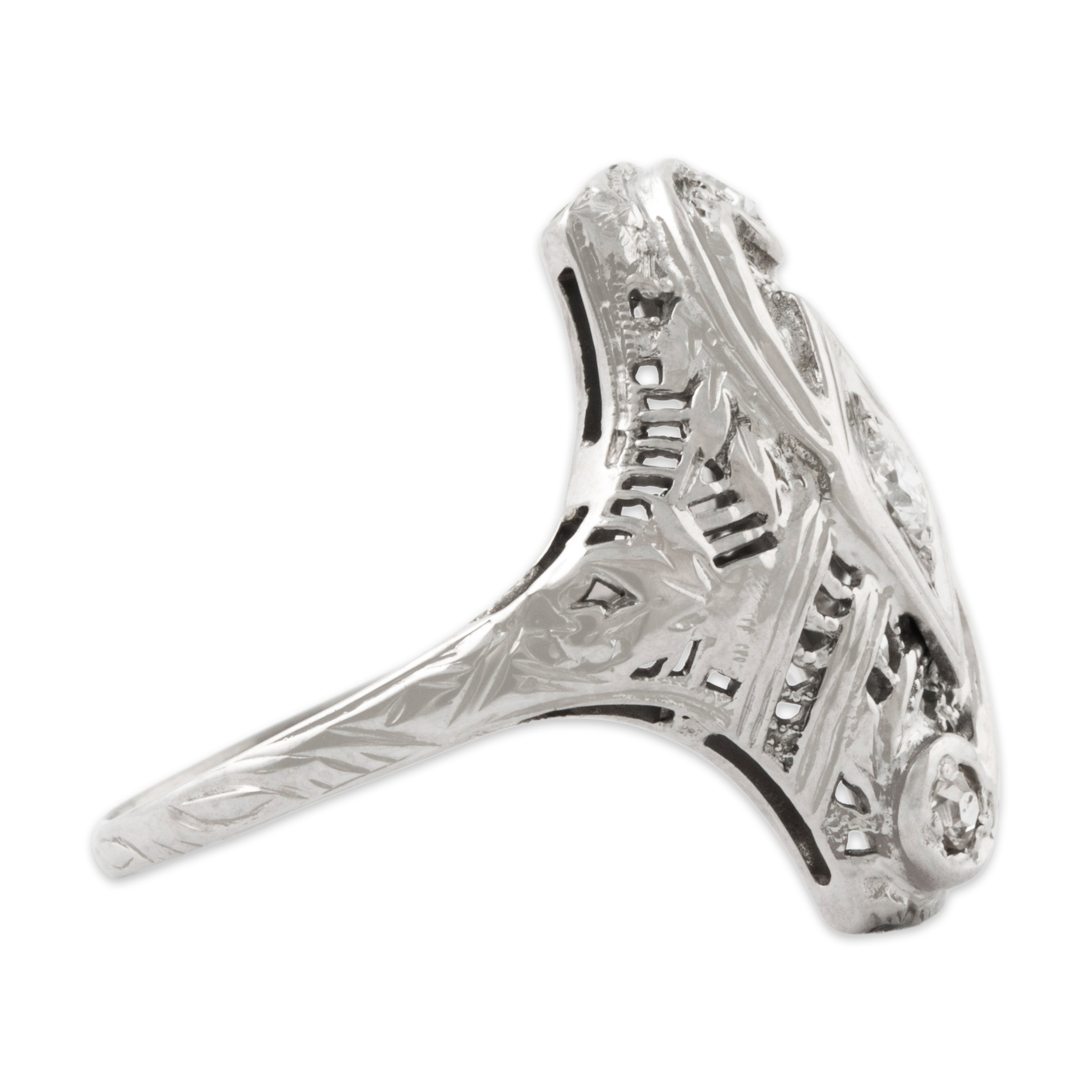 Antique Art Deco 18k White Gold Diamond Openwork Swirling Trio Ring 5.75、mySite、hinf8tx79