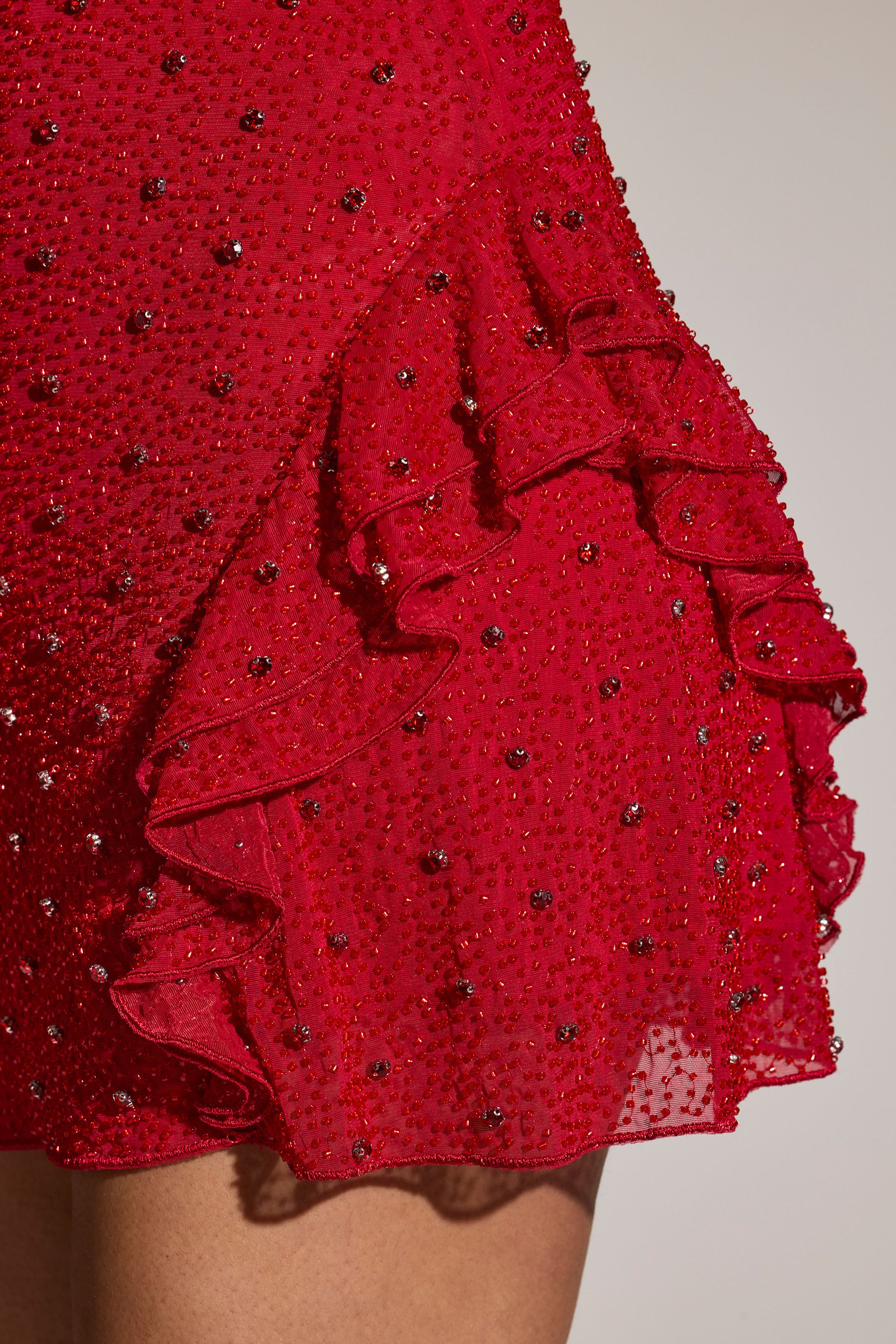 Embellished Frill Mini Dress in Red、mySite、solidvoid