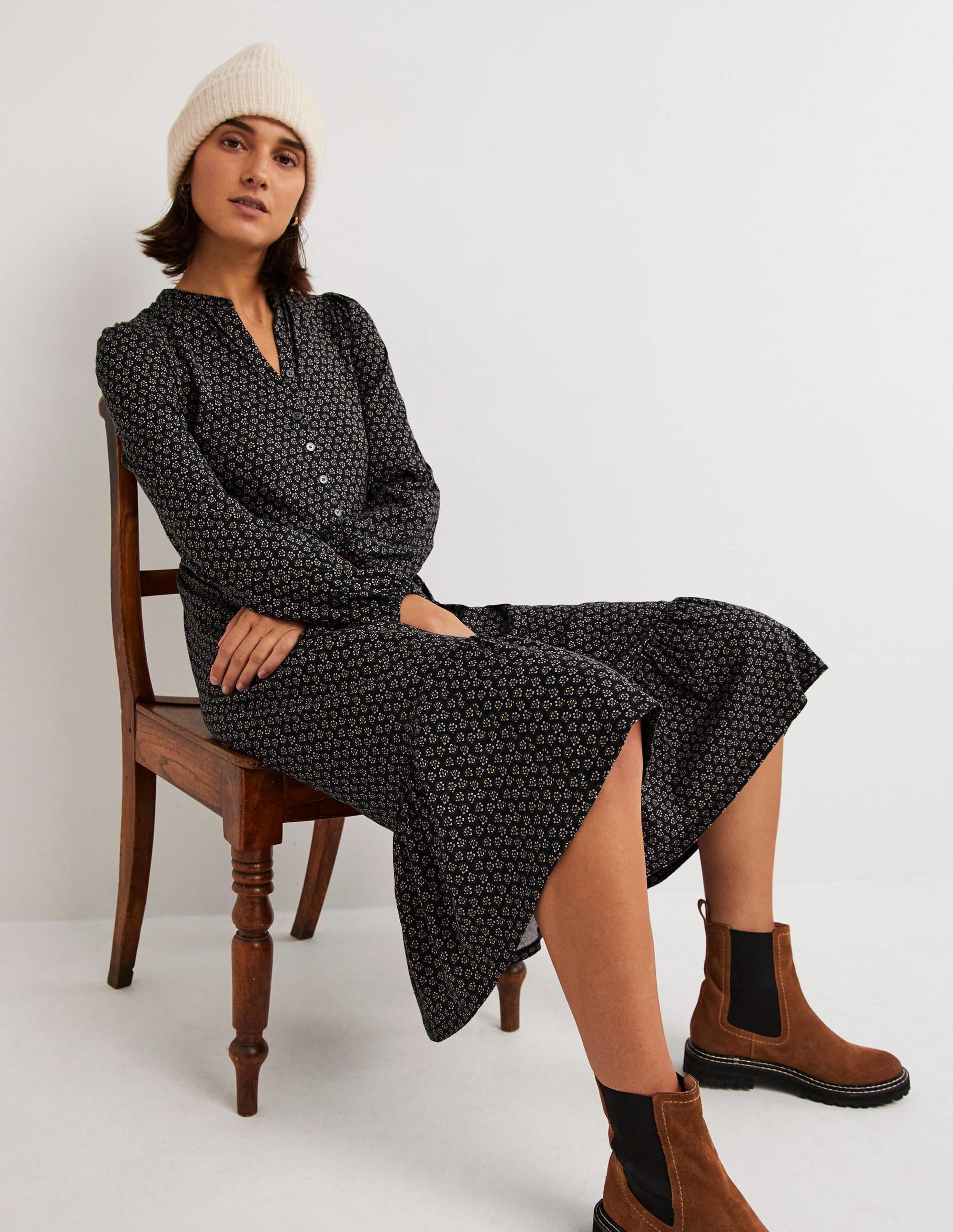  Buttoned Jersey Midi Dress-Black, Diamond Bud、mySite、ashleygrahame