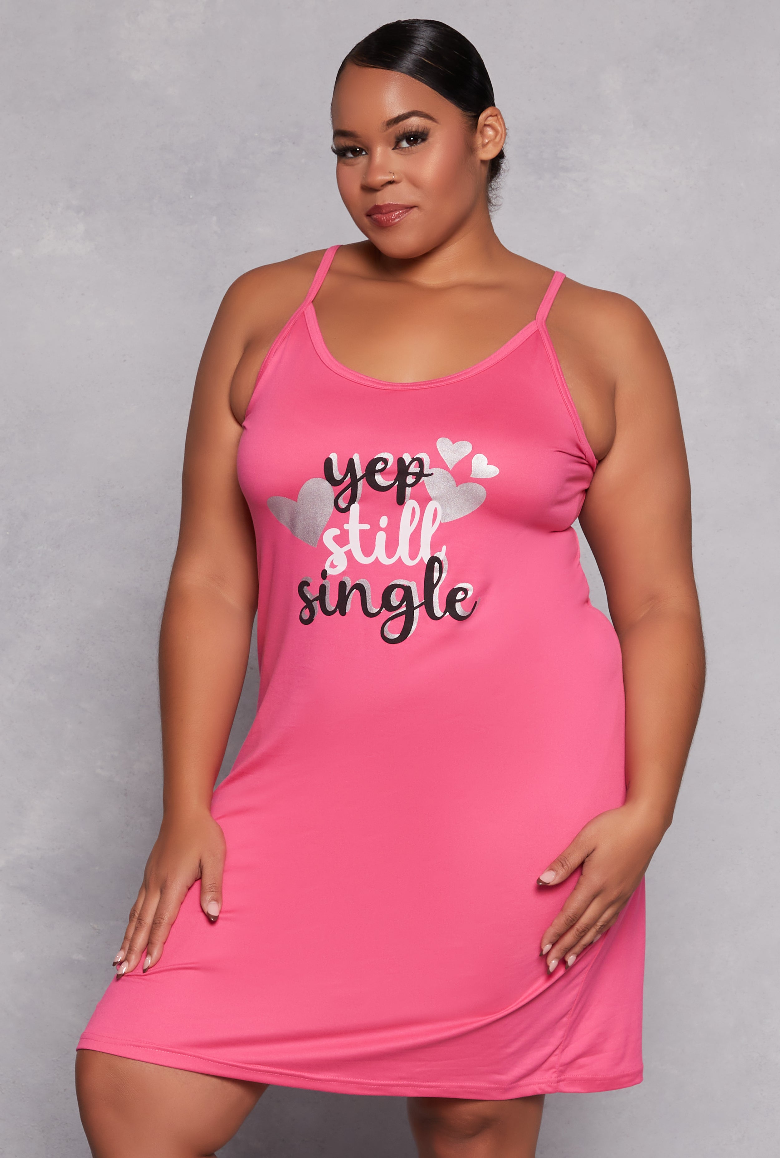 Plus Size Yep Still Single Nightgown with Robe、mySite、camillekostekn