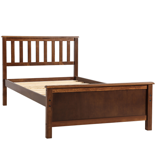 Twin Size Wood Platform Bed with Headboard,Footboard and Wood Slat Support, White、、casual