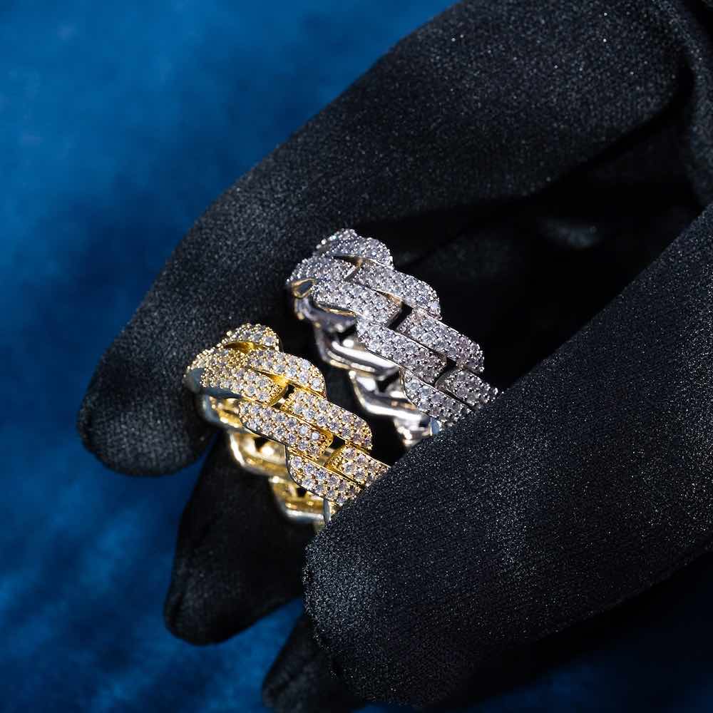 Moissanite 2-Row Miami Cuban Link Ring 14K Gold、mySite、hinf8tx79