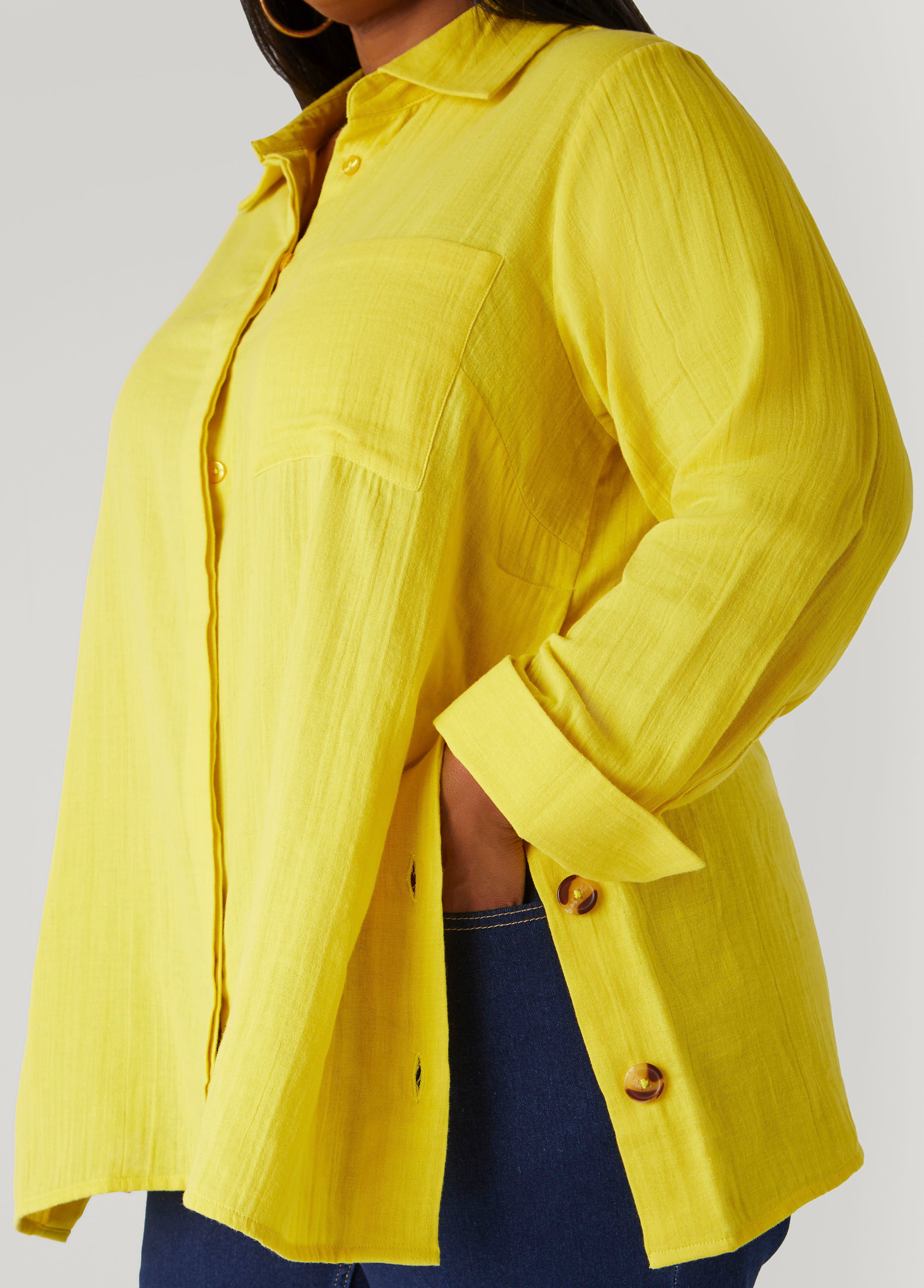 Button Detailed Cotton Gauze Shirt、mySite、bengalsvssteelers