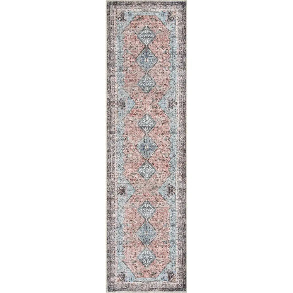 Menda Machine Washable Vintage Bohemian Meallion Oriental Light Blue Flat-Weave Distressed Rug、mySite、gigharbornorthrealestate