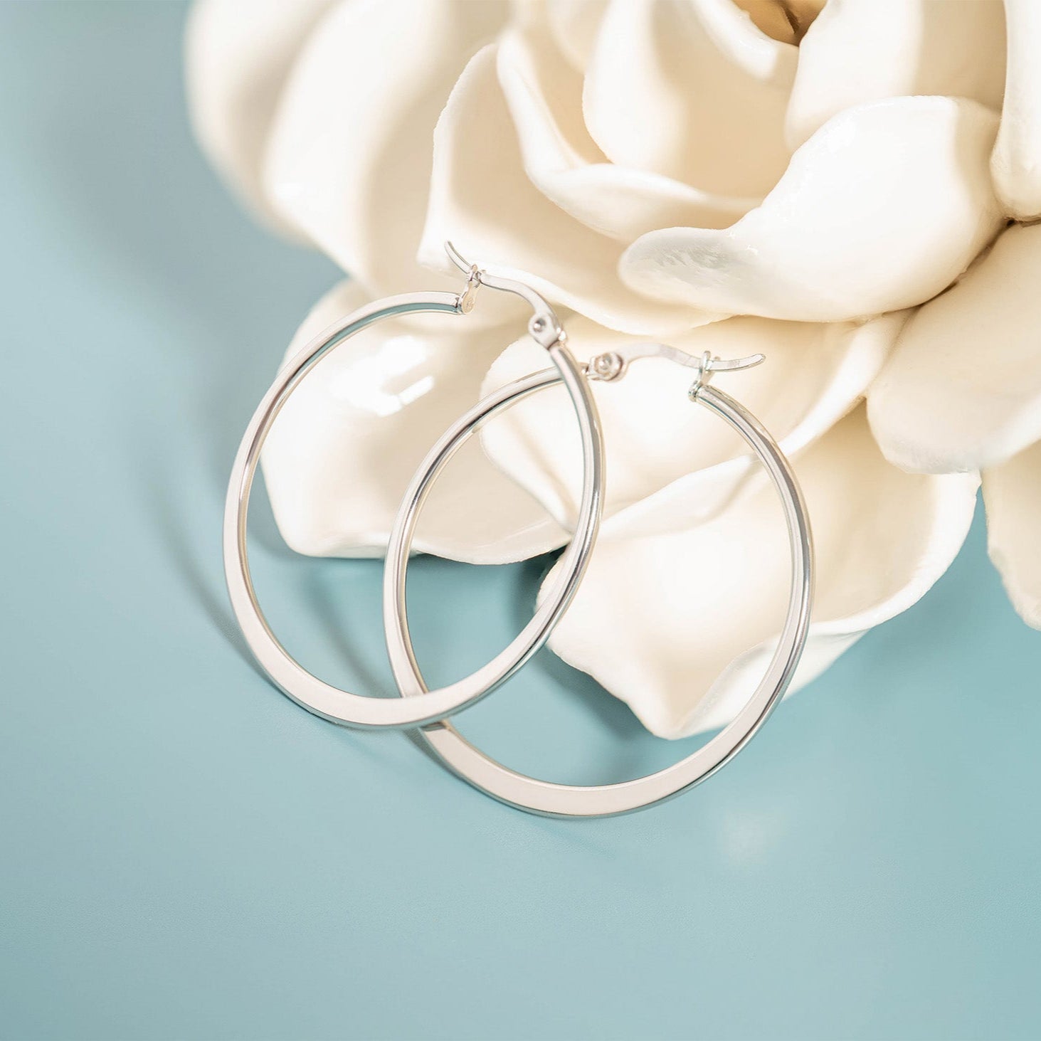 Stainless Steel Flat Oval Tube Hoop Earrings / ERJ2132、mySite、dreamappss