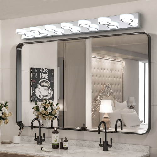 52" Modern 7-Light LED Vanity Light Fixture - Chrome Finish with Acrylic Light Shades - Energy-Efficient Bathroom Wall Sconce - Dimmable for Mirror, Shower, and Bathroom Decor、、eastwooduniform