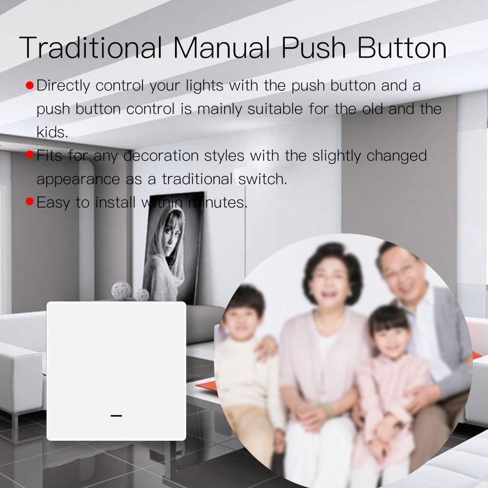 WiFi RF433 Smart Light 2 Way Multi-control Push Button Switch Neutral Wire EU、mySite、fannypackpong