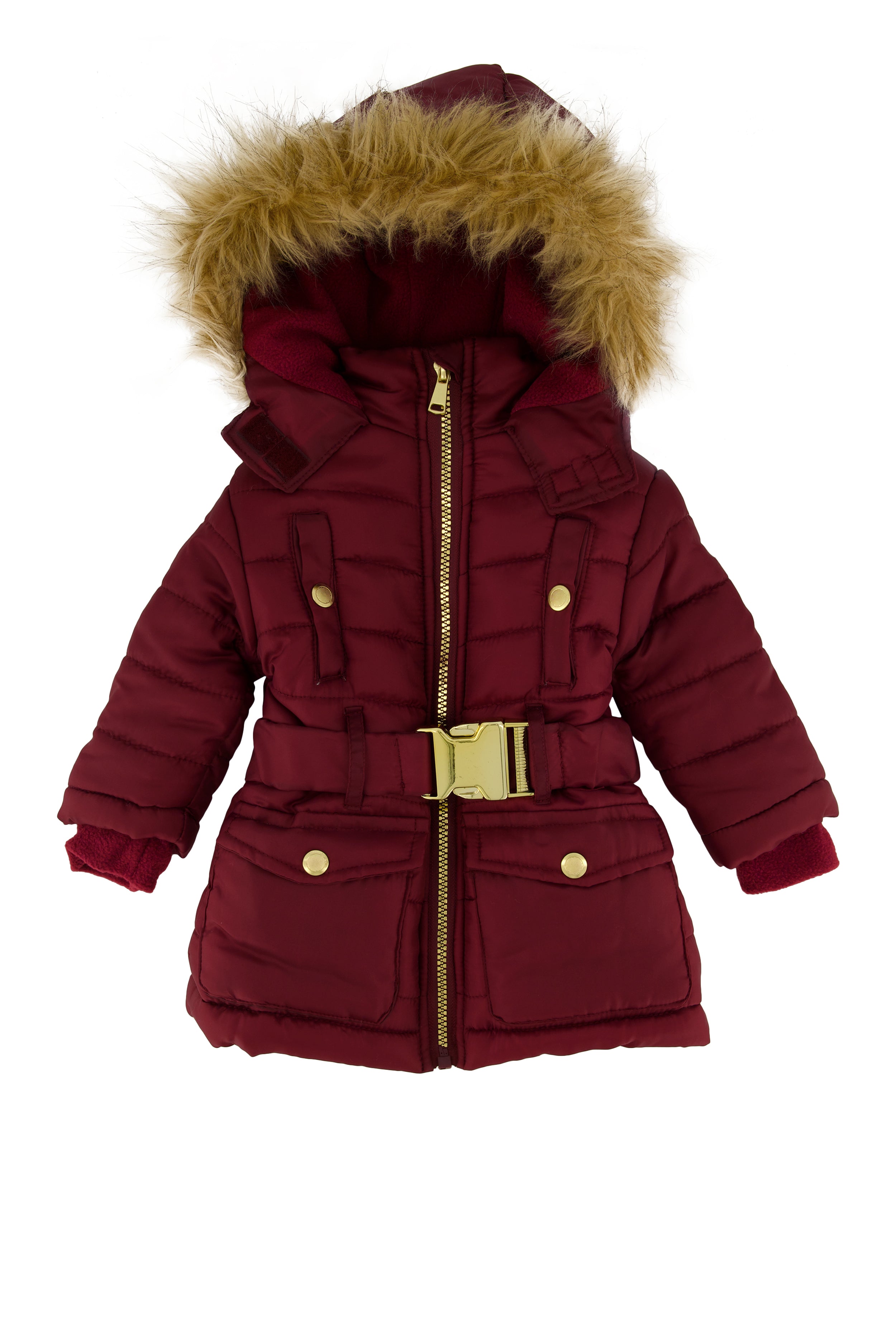 Baby Girl 12-24M Faux Fur Trim Belted Puffer Jacket、mySite、camillekostekn