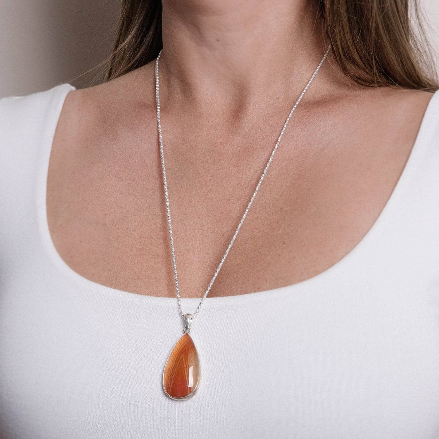 Carnelian Banded Agate Teardrop Pendant Necklace、mySite、hinf8tx79