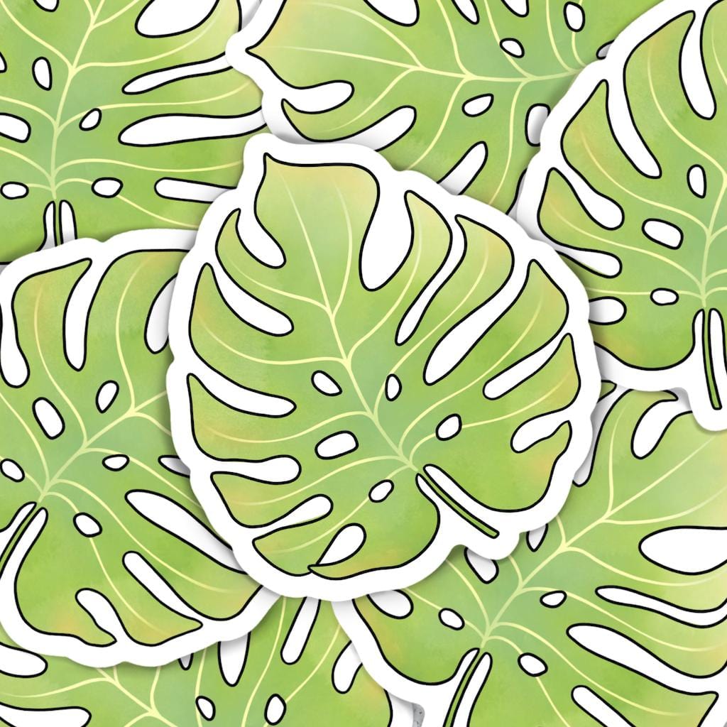  Green Leaf Aesthetic Sticker - Monstera、mySite、elrpsem3k