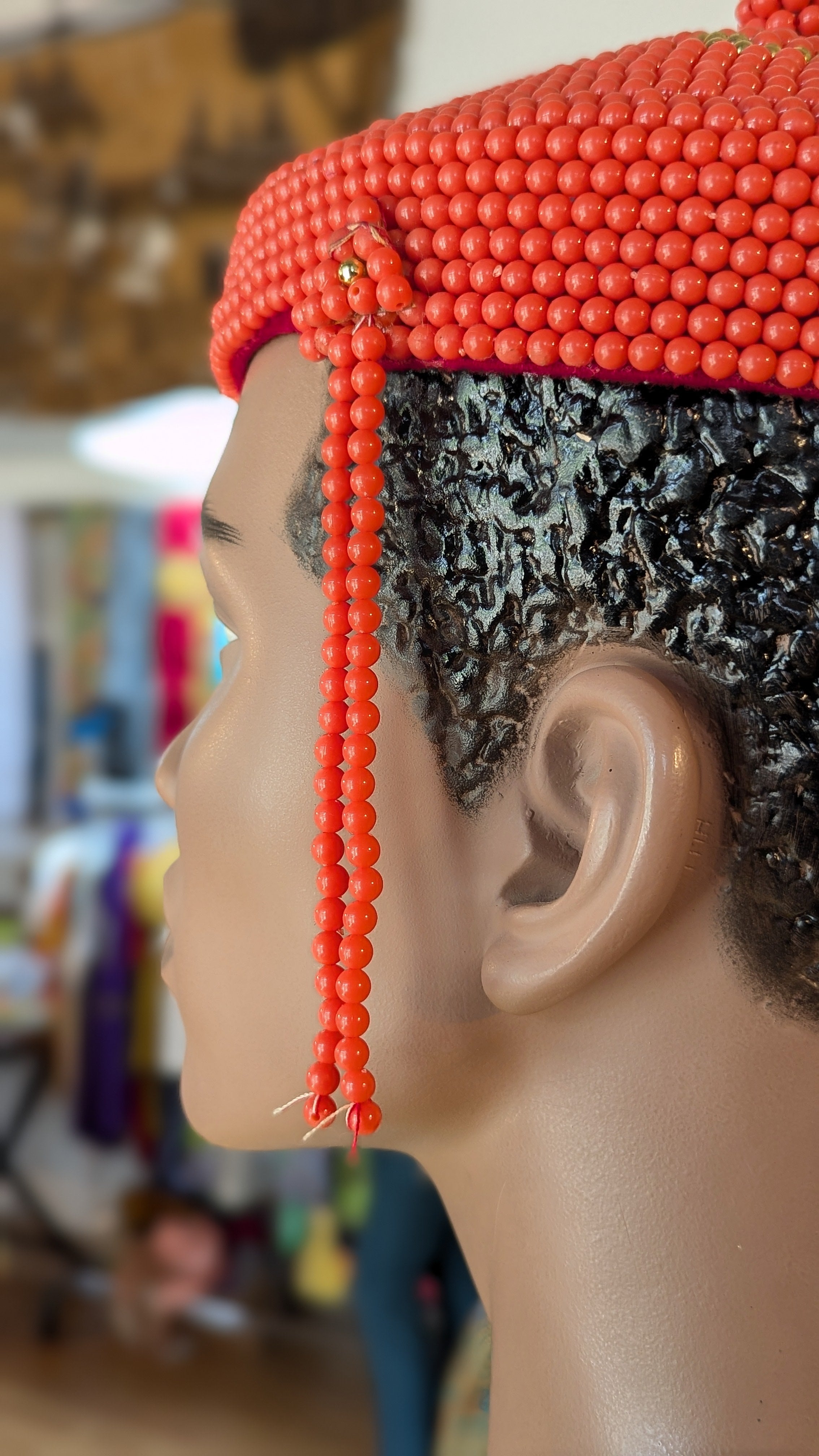 Dupsie's Ugochukwu's Majestic Orange African Edo Igbo hand-beaded Crown Hat with Gold trim DPBHOG11、mySite、solidvoid
