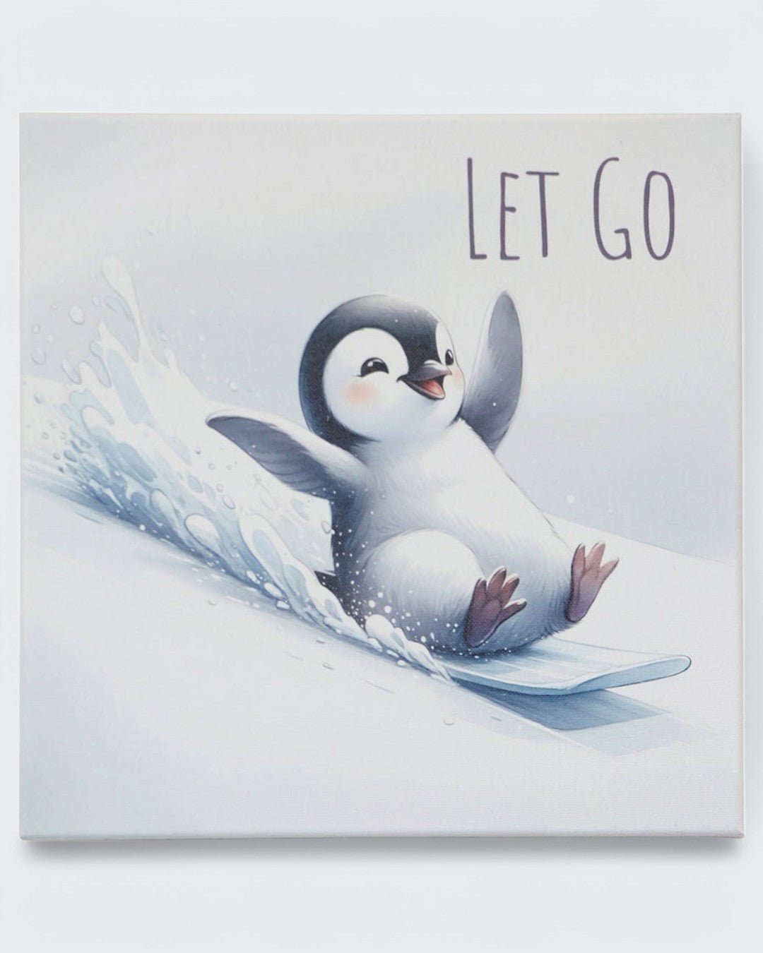 Let Go Happy Penguin Inspirational Canvas Print Wall Hanging、mySite、topwebapps