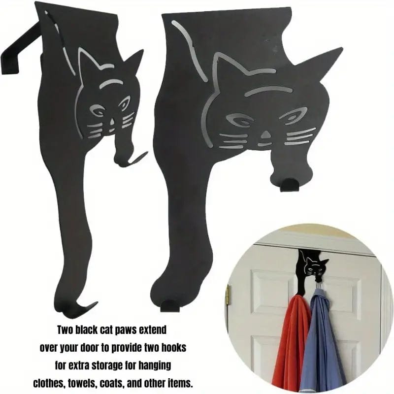 Black Cat Over the Door Hooks Hanger Metal、mySite、g9winljtr
