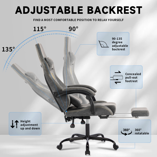 Gaming Chair, Video Game Chair with Massage Lumbar Support and Footrest, Comfortable Ergonomic Computer Chair with Linkage Armrests, Height Adjustable Racing Game Chair Pu Leather for Adults,Brown、、casual
