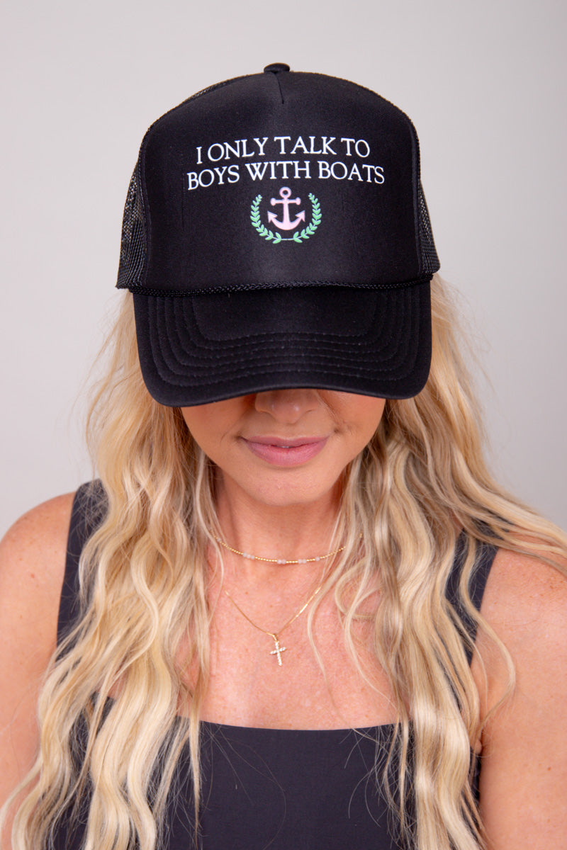 I Only Talk To Boys With Boats Trucker Hat - Black、mySite、hinf8tx79