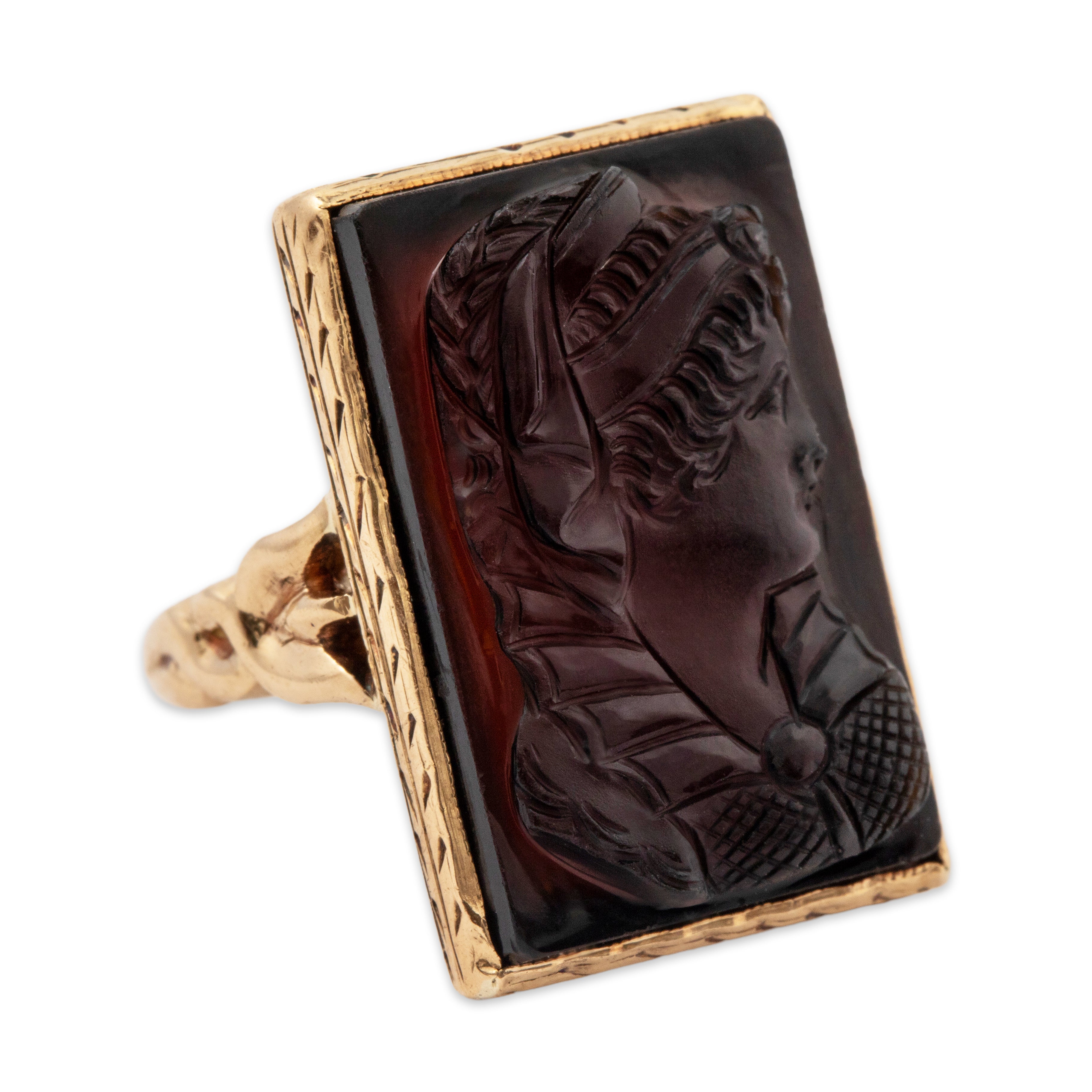 Antique 14k Yellow Gold 4.87ct Onyx Elegant Lady in Relief Signet Ring 3.50、mySite、hinf8tx79