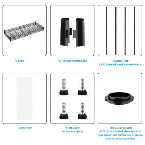 3 Tier Wire Shelving Unit, 1050 LBS NSF Height Adjustable Metal Garage Storage Shelves, Heavy Duty Storage Wire Rack Metal Shelves - Black、、casual