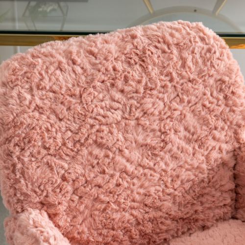 A&A Furniture Office Chair,Artificial rabbit hair Home Office Chair with Golden Metal Base,Adjustable Desk Chair Swivel Office Chair,Vanity Chair(Orange)、、casual