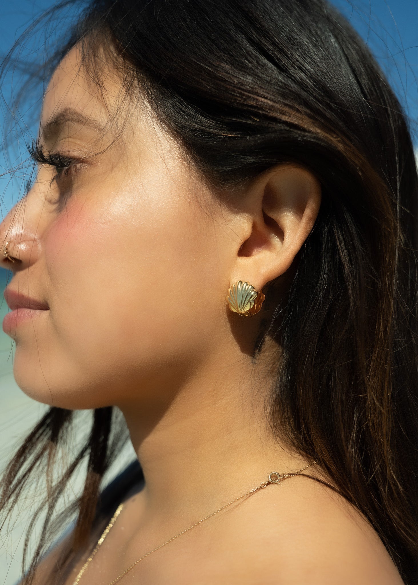 18K Gold PVD Stainless Steel Shell Huggies Earrings / ERJ0066、mySite、dreamappss