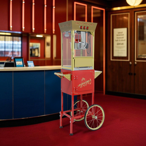  12oz Popcorn Machine Cart, Popcorn Cart with Wheels, Vintage Popcorn Machine with Stainless Steel Kettle, Movie Theater Style Popcorn Machine for Party, Red、、yumabirdnaturehistoryfestival