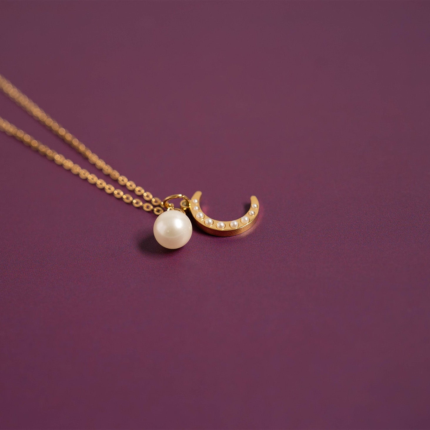 18K Gold PVD Stainless Steel Pearl Moon Charm / PDL0250、mySite、dreamappss
