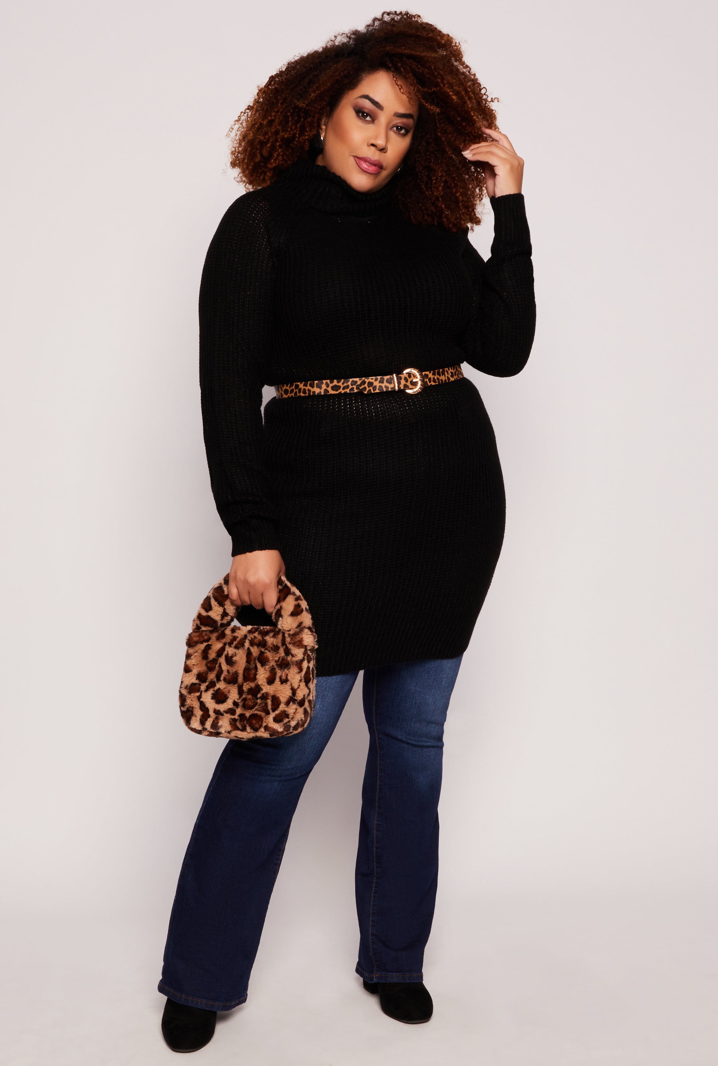 Plus Size Turtle Neck Tunic Sweater、mySite、camillekostekn